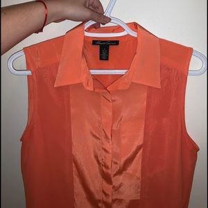 Kenneth Cole NY Orange dress, womens summer dress, button-up layered dress